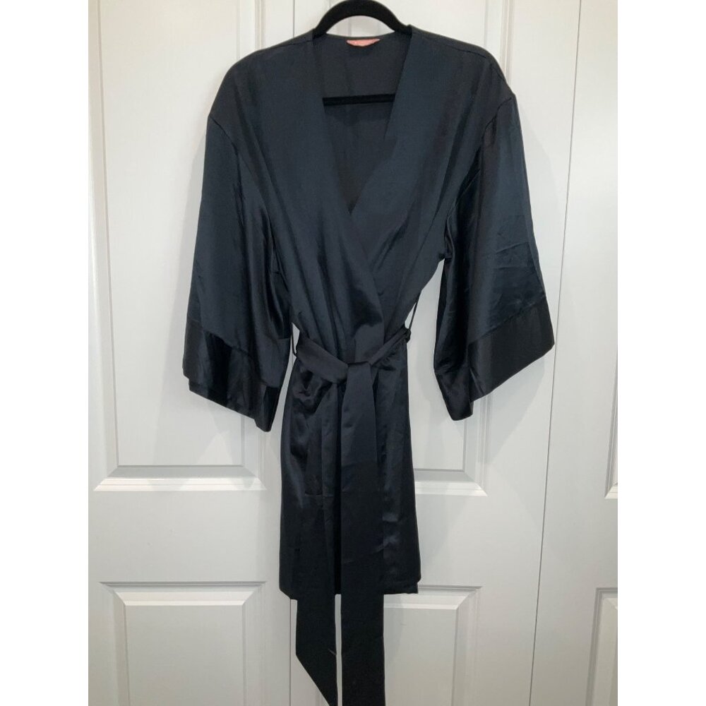 ThirdLove short Black silky Kimono tie Robe One Size Third Love - Picture 2 of 5